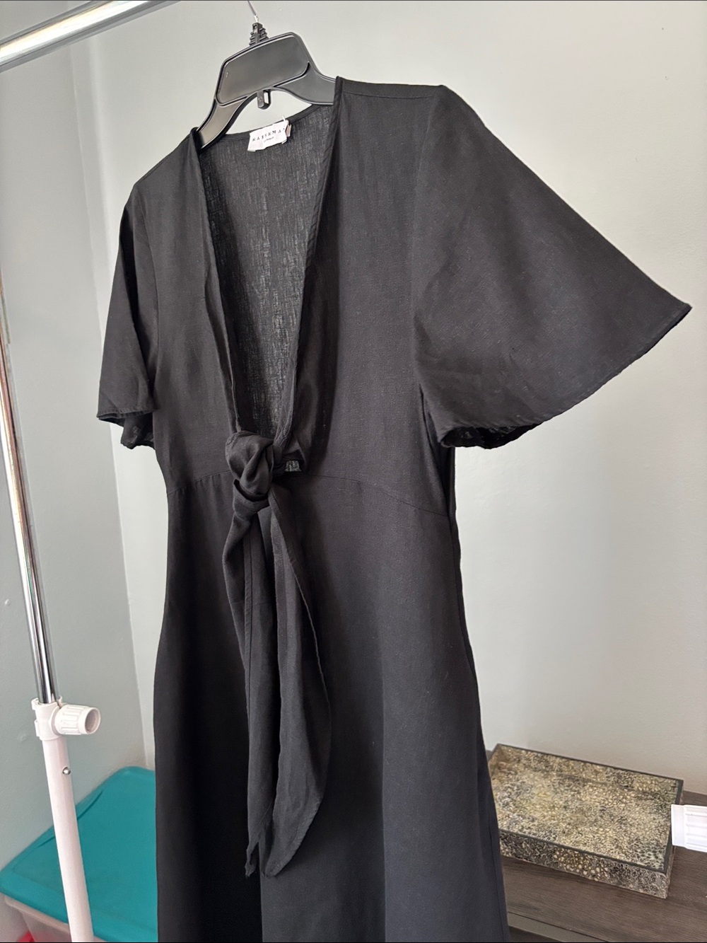 Harshman Los Angeles | M | Black Tie-Front Midi Dress